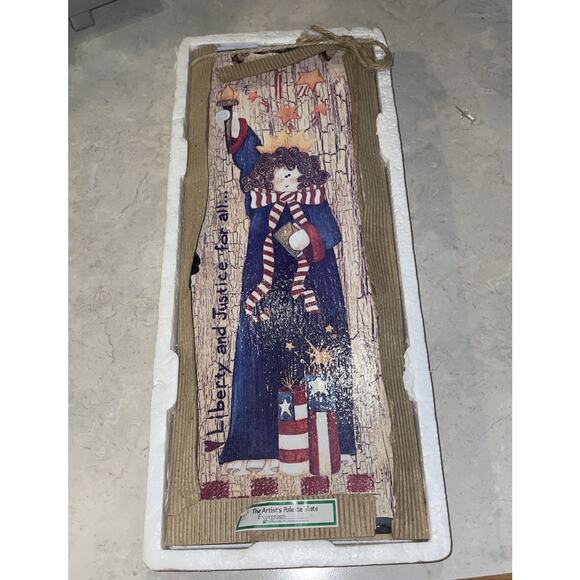 "LIBERTY & JUSTICE FOR ALL" SLATE Hanging PLAQUE Wall SIGN ~Lady Liberty 13.75x6 - Picture 1 of 6